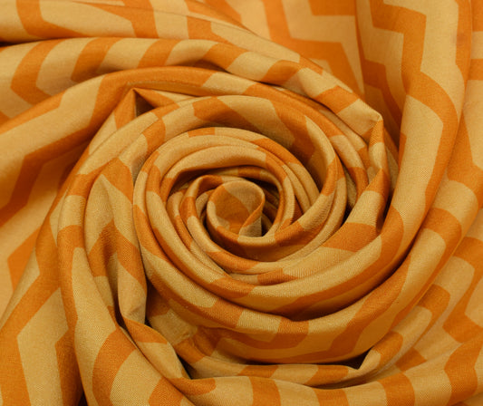 Sushila Vintage Mustard Saree 100% Pure Crepe Silk Printed 5 Yard Soft Fabric