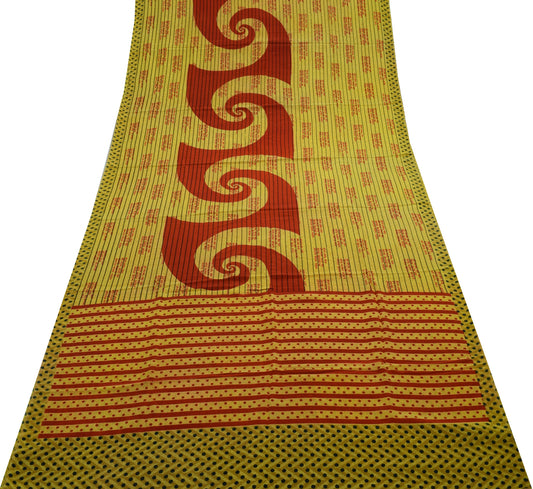 Sushila Vintage Yellow Saree 100% Pure Crepe Silk Printed 5 Yard Soft Fabric