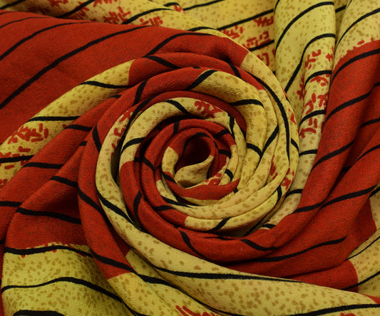 Sushila Vintage Yellow Saree 100% Pure Crepe Silk Printed 5 Yard Soft Fabric