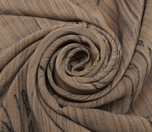 Sushila Vintage Brown Saree 100% Pure Crepe Silk Printed Soft Craft Fabric