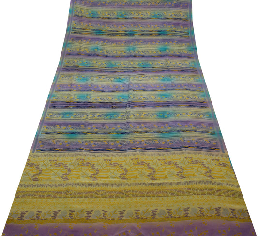 Sushila Vintage Indian Saree 100% Pure Crepe Silk Printed 5 Yard Soft Fabric