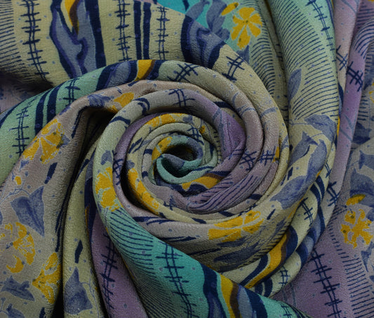 Sushila Vintage Indian Saree 100% Pure Crepe Silk Printed 5 Yard Soft Fabric