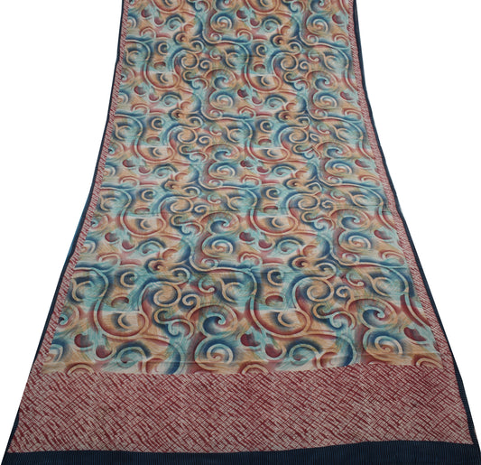Sushila Vintage Indian Saree 100% Pure Crepe Silk Printed Soft Craft Sari Fabric