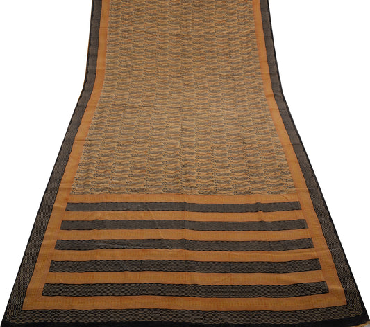Sushila Vintage Light Brown Saree Pure Crepe Silk Printed Floral Soft Fabric