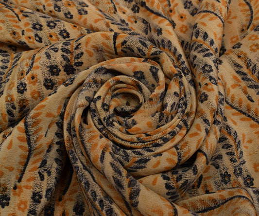 Sushila Vintage Light Brown Saree Pure Crepe Silk Printed Floral Soft Fabric