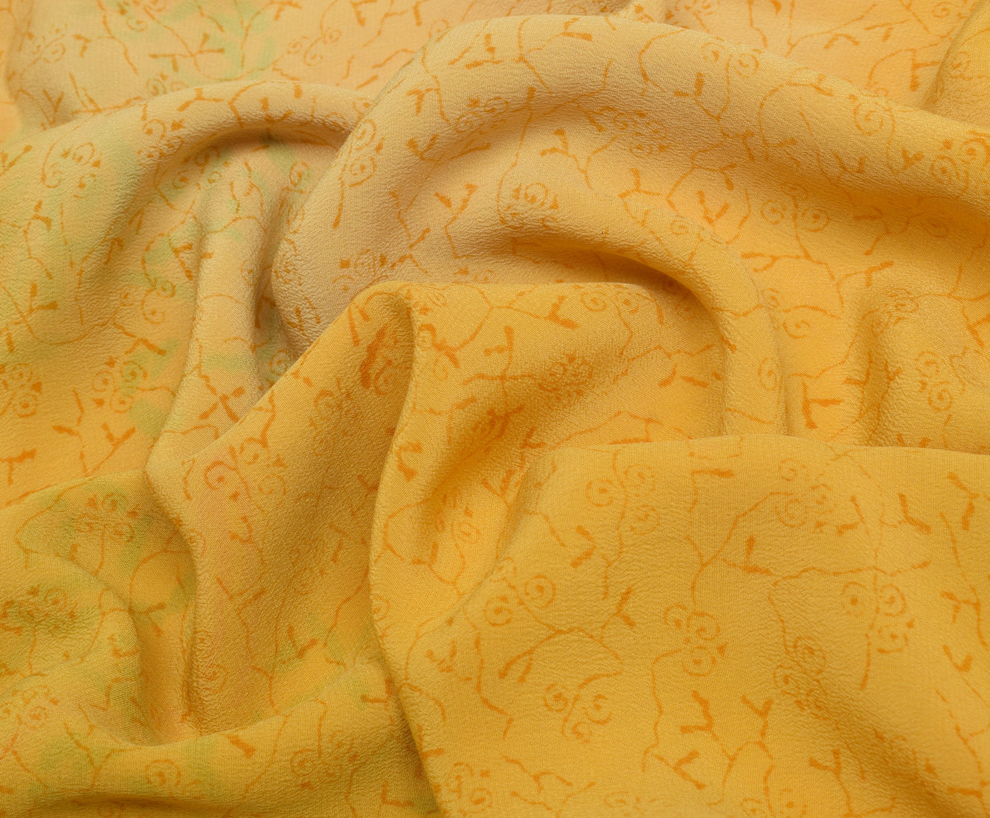 Sushila Vintage Yellow Indian Saree 100% Pure Crepe Silk Printed Soft Fabric