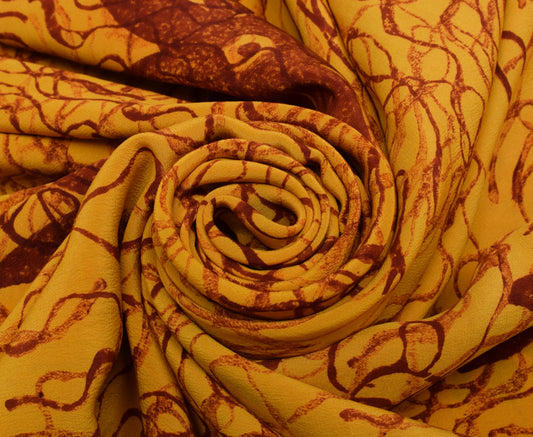 Sushila Vintage Mustard Saree 100% Pure Crepe Silk Printed Floral Soft Fabric