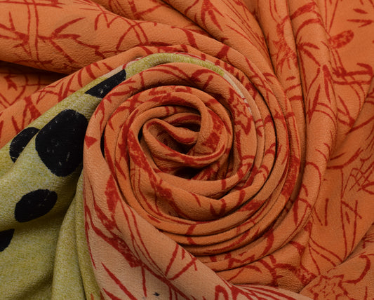 Sushila Vintage Orange Saree 100% Pure Crepe Silk Printed 5 Yard Soft Fabric