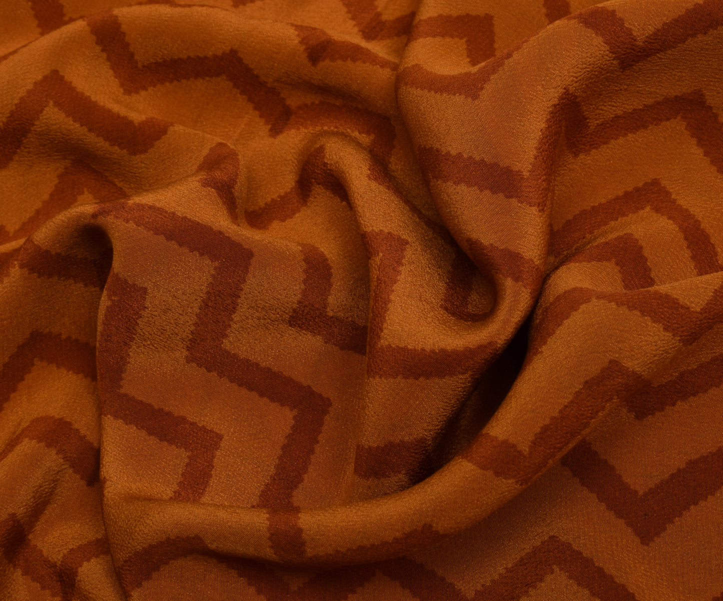 Sushila Vintage Mustard Saree 100% Pure Crepe Silk Printed Zig-Zag Soft Fabric