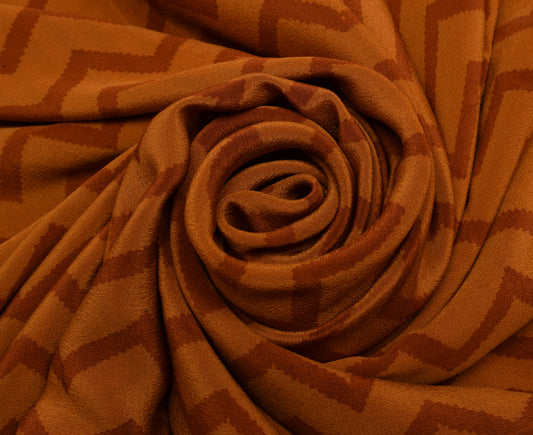 Sushila Vintage Mustard Saree 100% Pure Crepe Silk Printed Zig-Zag Soft Fabric