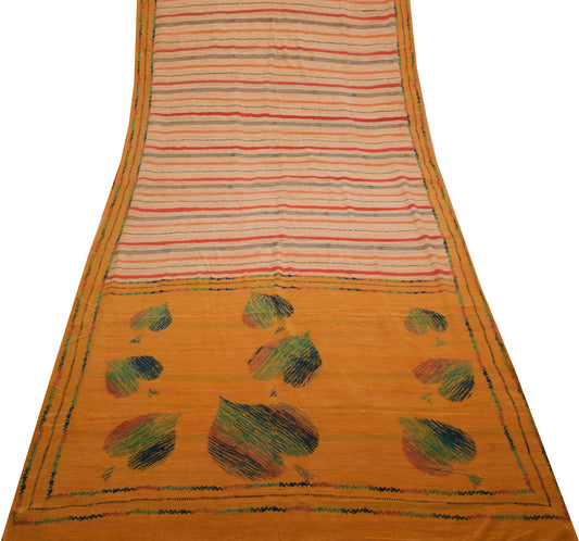 Sushila Vintage Indian Saree 100% Pure Crepe Silk Printed 5 Yard Soft Fabric