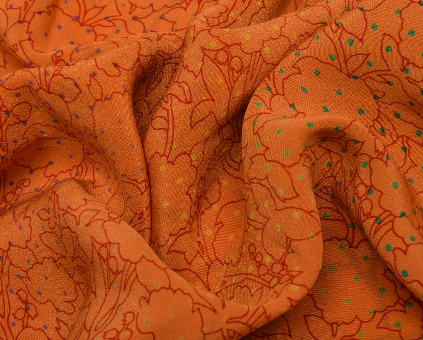 Sushila Vintage Orange Saree 100% Pure Crepe Silk Printed Floral Soft Fabric