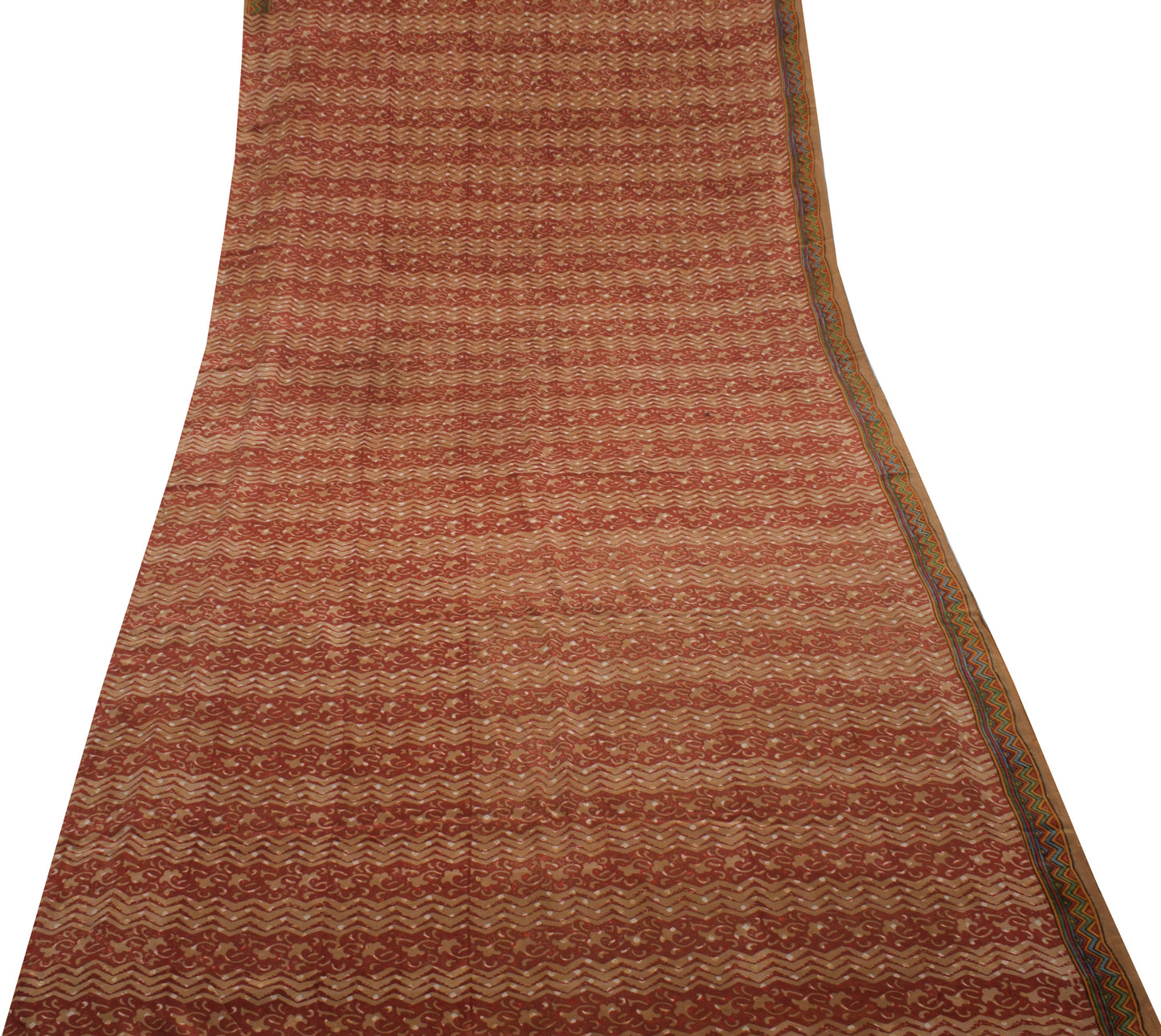 Sushila Vintage Brown Saree 100% Pure Crepe Silk Hand Block Printed Soft Fabric