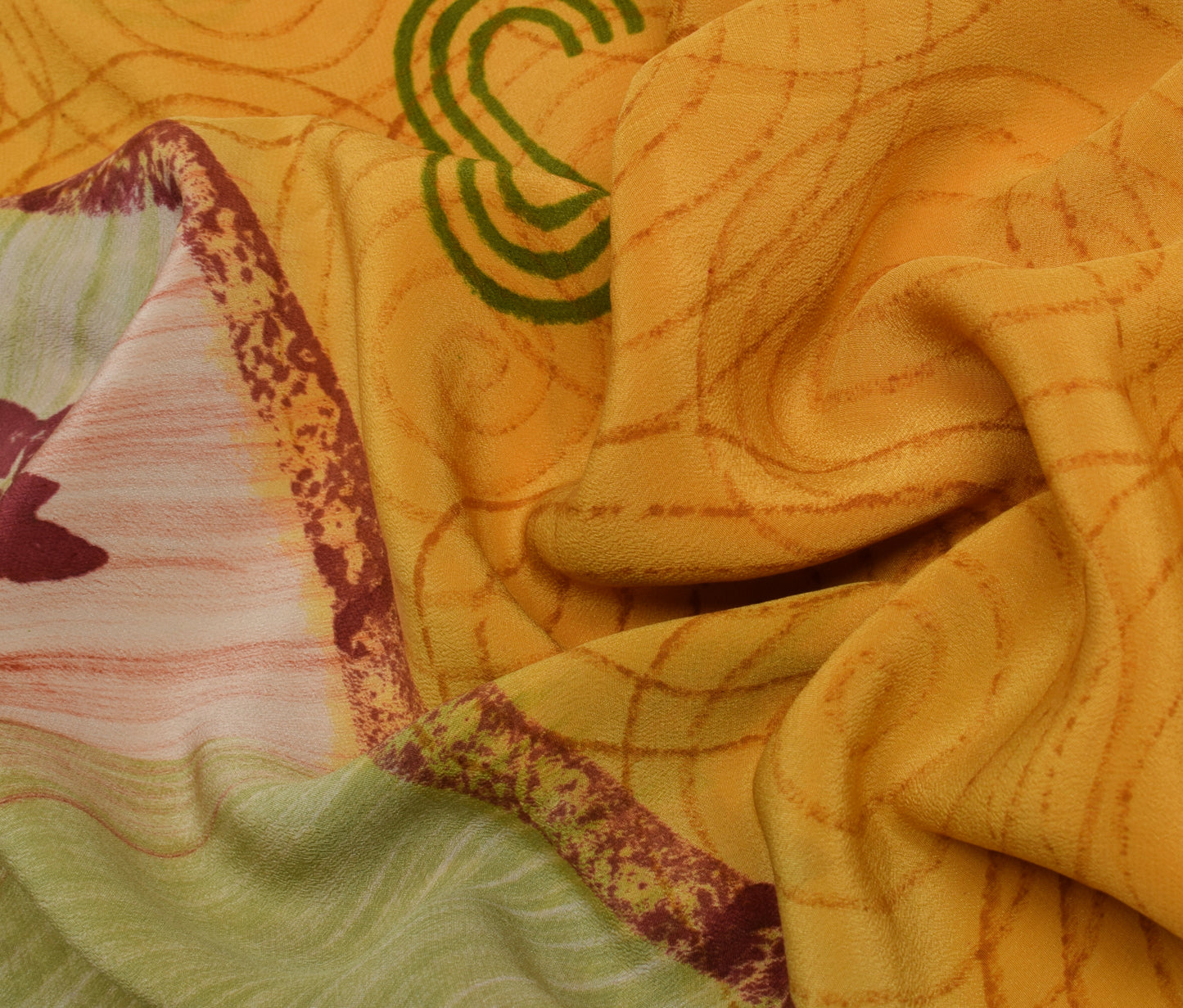 Sushila Vintage Indian Saree 100% Pure Crepe Silk Printed 5 Yard Soft Fabric