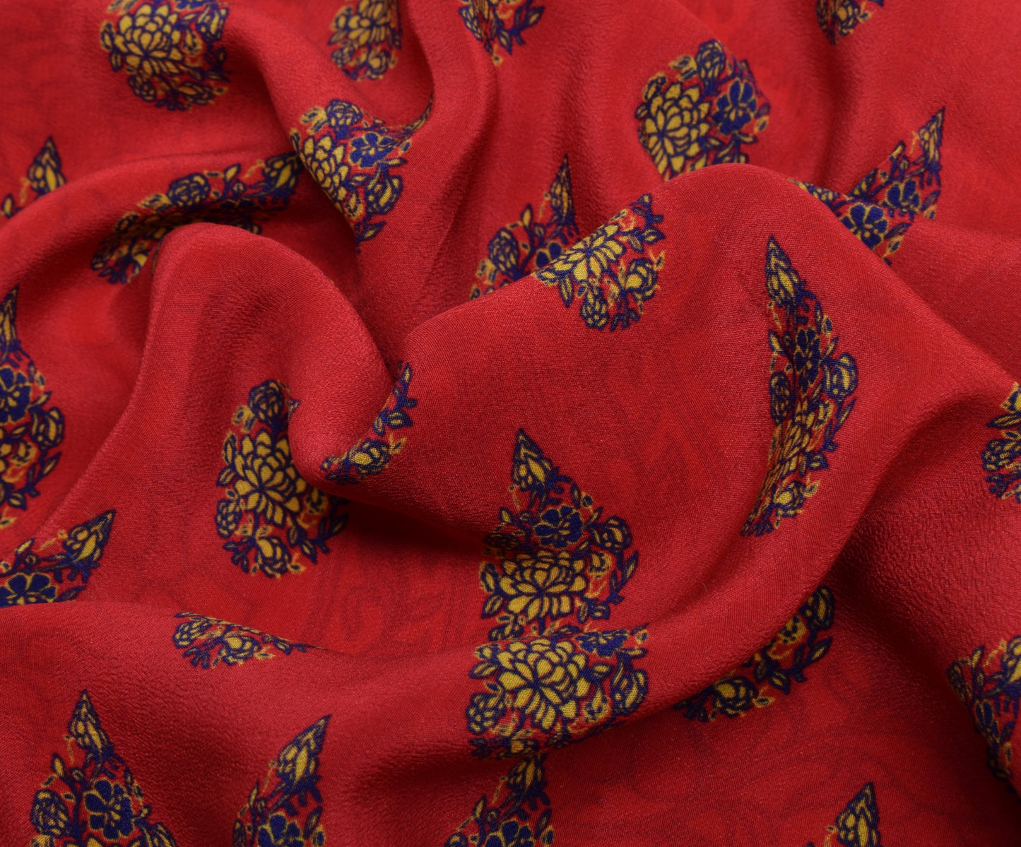 Sushila Vintage Indian Saree 100% Pure Crepe Silk Printed Floral Soft Fabric