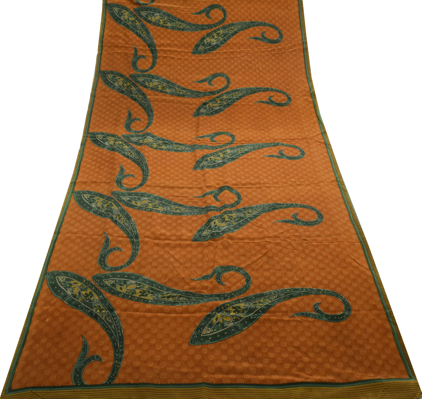 Sushila Vintage Brown Saree 100% Pure Crepe Silk Printed Paisley Soft Fabric