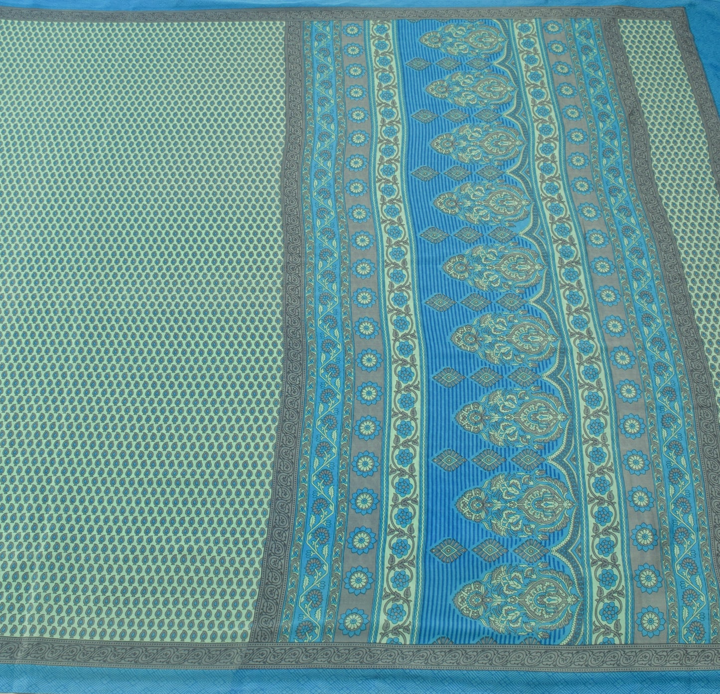Sushila Vintage Green Saree Blend Crepe Silk Printed Paisley Soft Craft Fabric