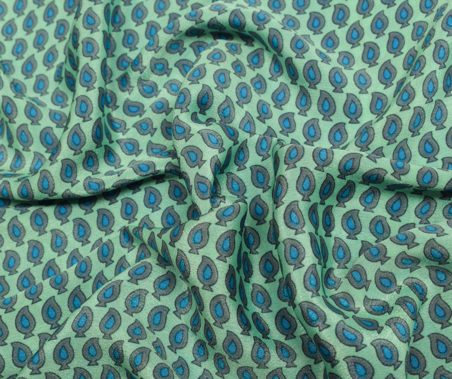 Sushila Vintage Green Saree Blend Crepe Silk Printed Paisley Soft Craft Fabric
