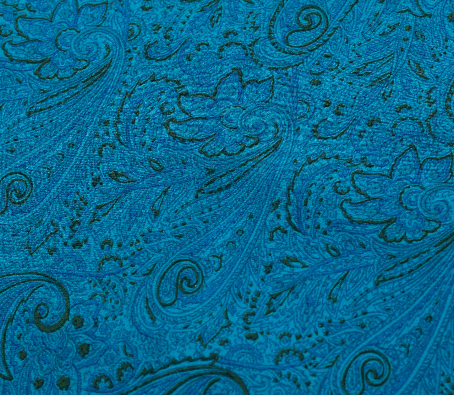 Sushila Vintage Aqua Blue Saree 100% Pure Crepe Silk Printed Paisley Soft Fabric