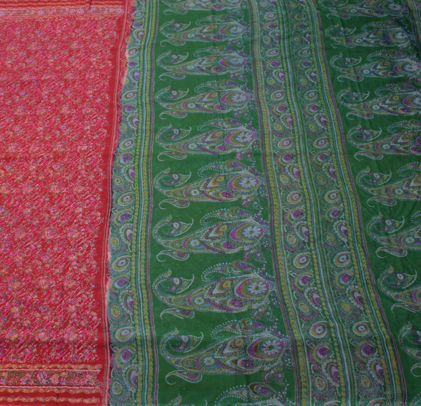 Sushila Vintage Maroon Indian Saree Blend Crepe Silk Printed Floral Soft Fabric