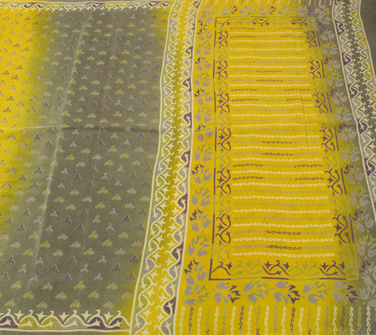 Sushila Vintage Green Saree 100%Pure Crepe Silk Printed Floral Soft Craft Fabric