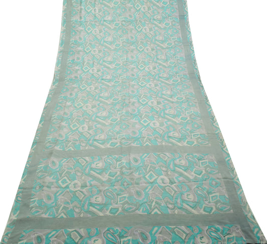 Sushila Vintage MultiColor Saree 100%Pure Crepe Silk Printed Paisley Soft Fabric