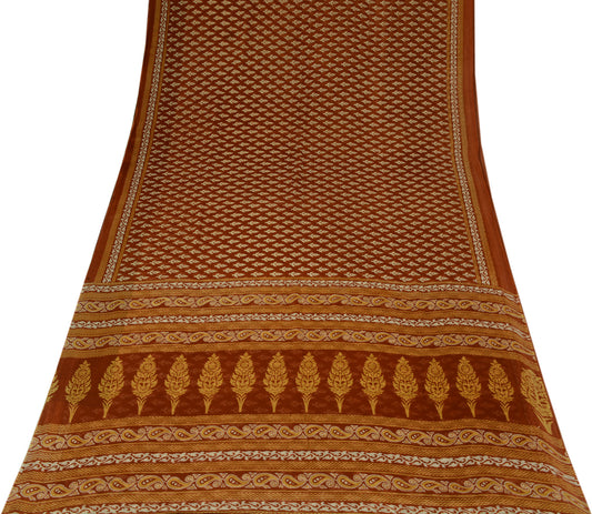Sushila Vintage Rust Saree 100% Pure Cotton Printed Bandhani Soft Craft Fabric