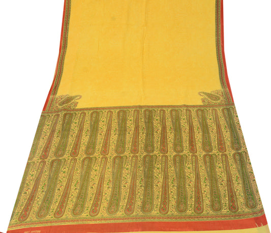 Sushila Vintage Yellow Saree 100% Pure Cotton Printed Bandhani Soft Craft Fabric