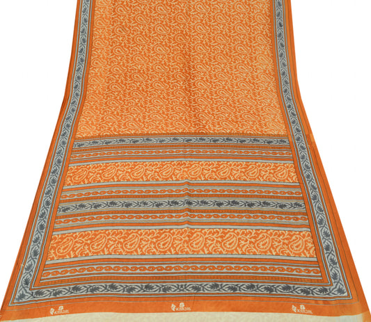 Sushila Vintage Brown Saree 100% Pure Cotton Printed Bandhani Soft Craft Fabric