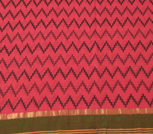 Sushila Vintage Hot Pink Sari 100% Pure Cotton Printed Zig-Zag Soft Craft Fabric