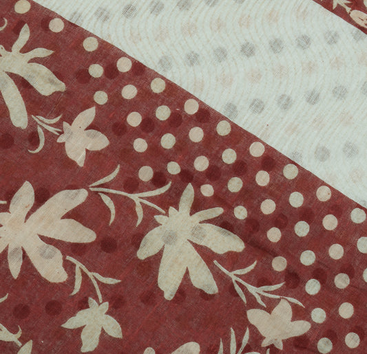 Sushila Vintage White Saree 100% Pure Cotton Printed Floral Soft Craft Fabric