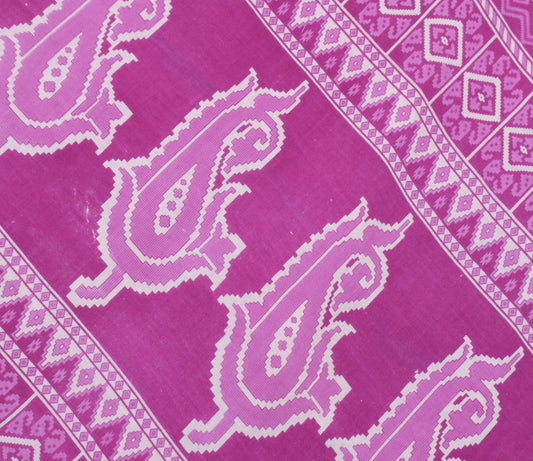 Sushila Vintage Purple Saree 100% Pure Cotton Printed Paisley Soft Craft Fabric