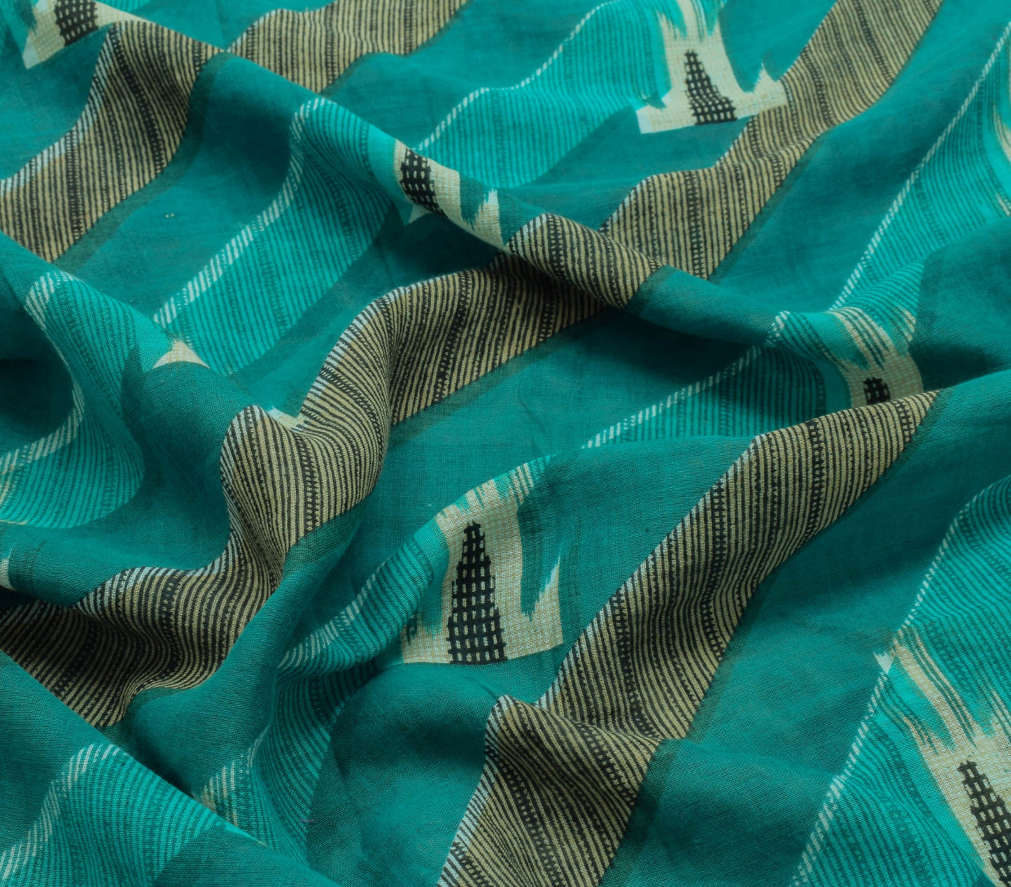 Sushila Vintage Green Saree 100% Pure Cotton Printed Ikkat Soft Craft Fabric