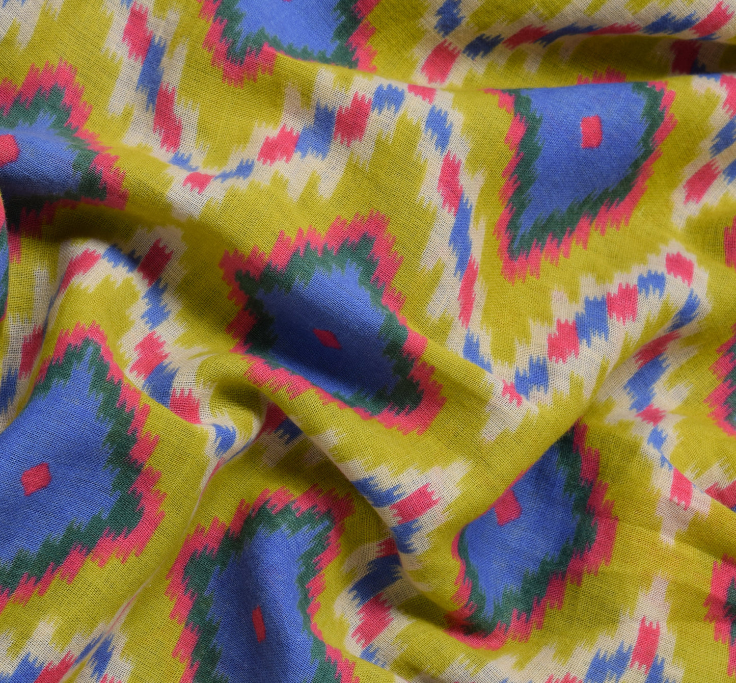 Sushila Vintage Green Saree 100% Pure Cotton Printed Zig-Zag Soft Craft Fabric