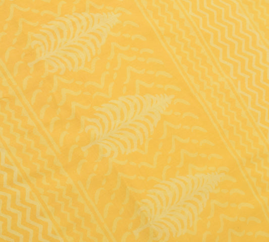 Sushila Vintage Yellow Saree 100% Pure Cotton Printed Zig-Zag Soft Craft Fabric