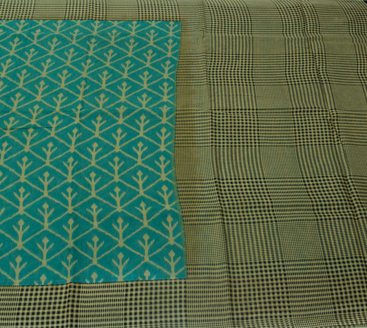 Sushila Vintage Green Saree 100% Pure Cotton Printed Floral Soft Craft Fabric