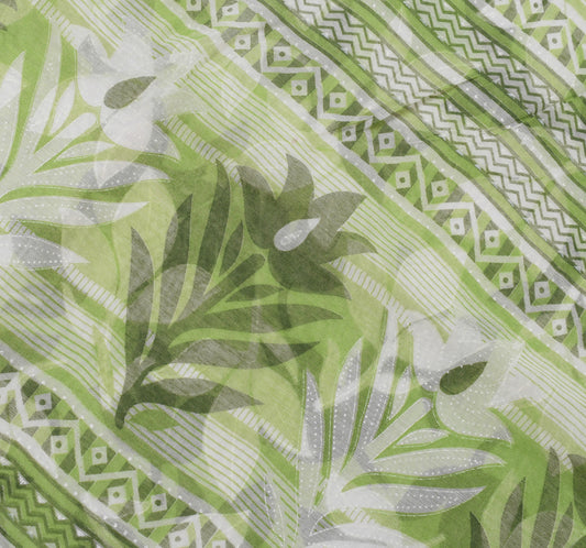 Sushila Vintage Green Saree Blend Cotton Printed Floral Soft Craft 5 Yard Fabric