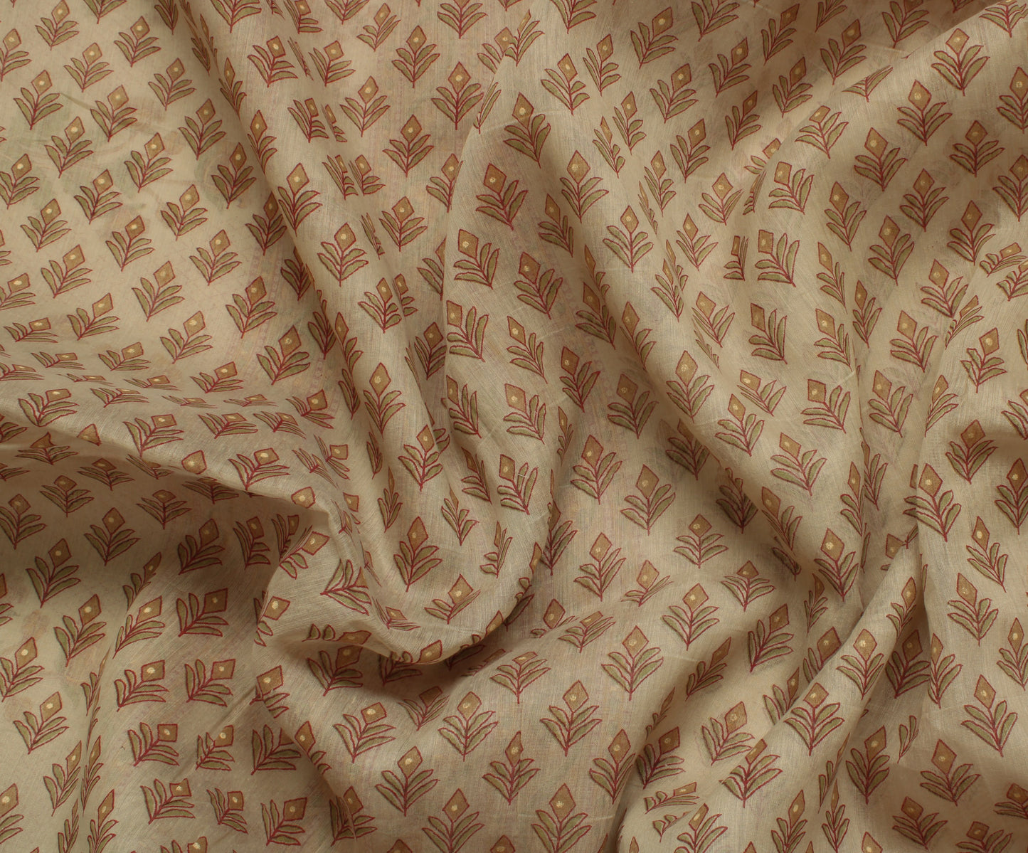 Sushila Vintage Indian Saree Blend Cotton Printed Floral Sheer Craft 5 YD Fabric