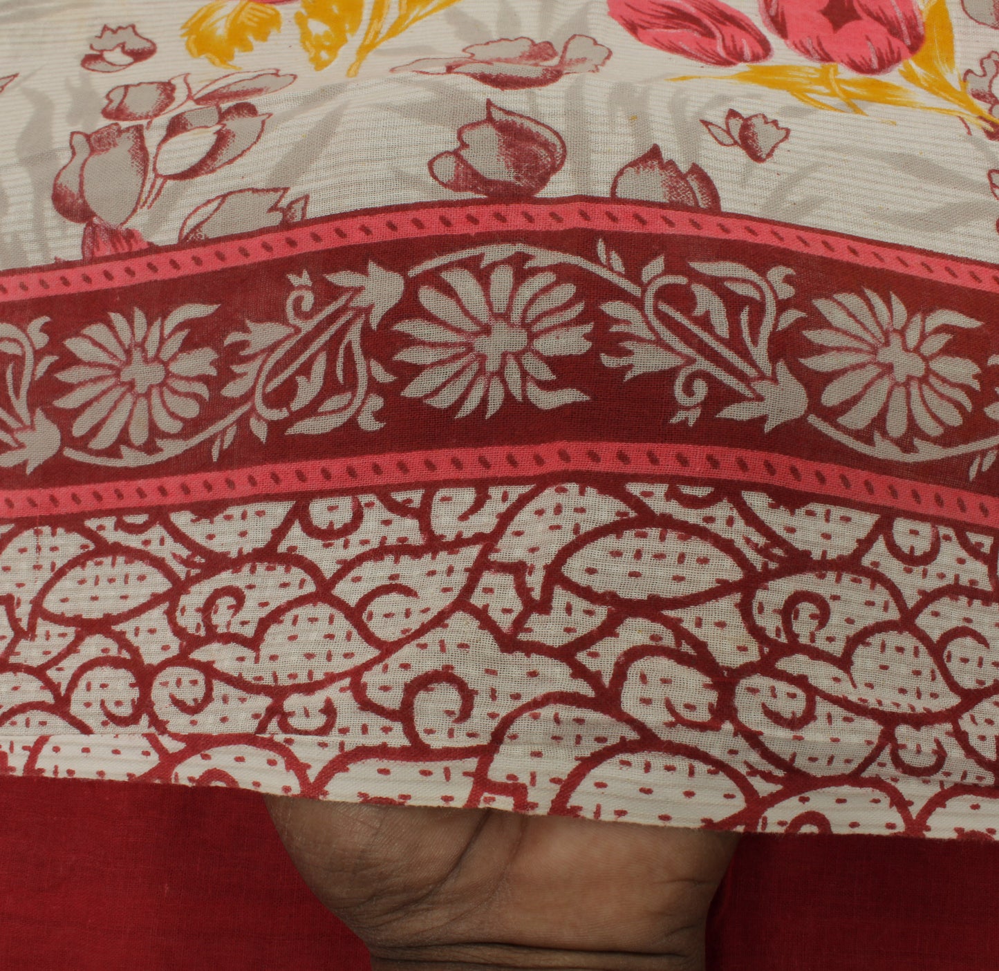 Sushila Vintage White Saree 100% Pure Cotton Printed Floral Soft Craft Fabric