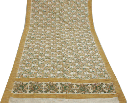 Sushila Vintage White Saree 100% Pure Cotton Printed Floral Soft Craft Fabric