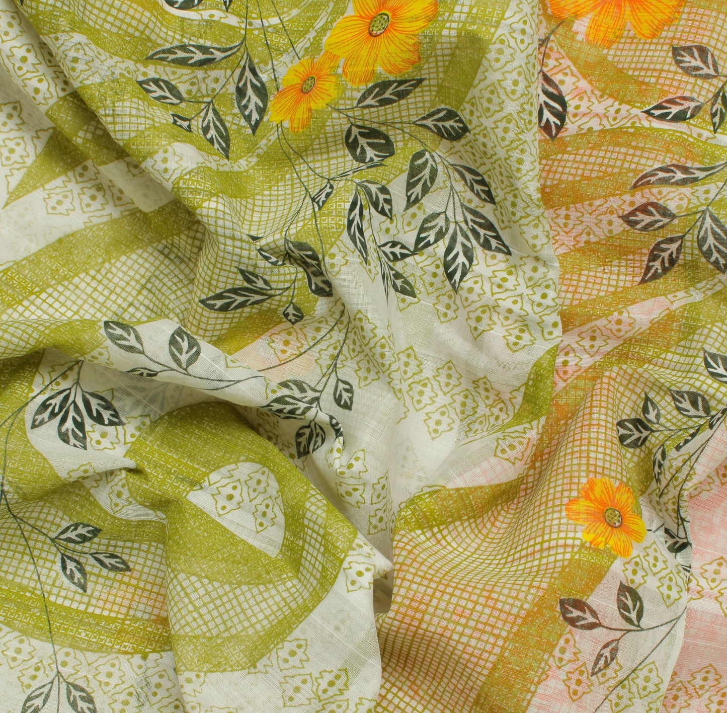 Sushila Vintage White Saree 100% Pure Cotton Printed Floral 5 Yard Craft Fabric