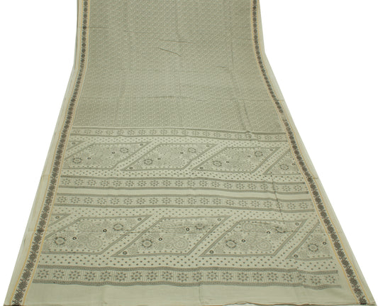 Sushila Vintage Gray Saree 100% Pure Cotton Printed Floral Soft Craft Fabric