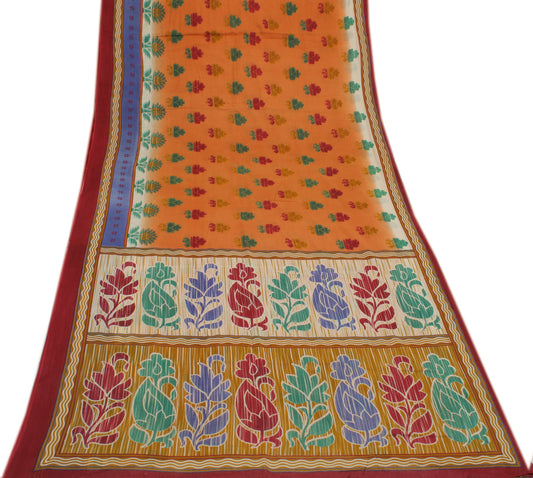 Sushila Vintage Mustard Saree 100% Pure Cotton Printed Floral Sari Craft Fabric