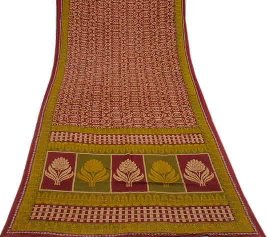 Sushila Vintage Cream Saree 100% Pure Cotton Printed Abstract Soft Craft Fabric
