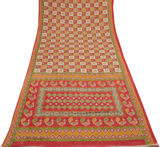 Sushila Vintage Multi-Color Saree Pure Cotton Printed Birds Soft Craft Fabric