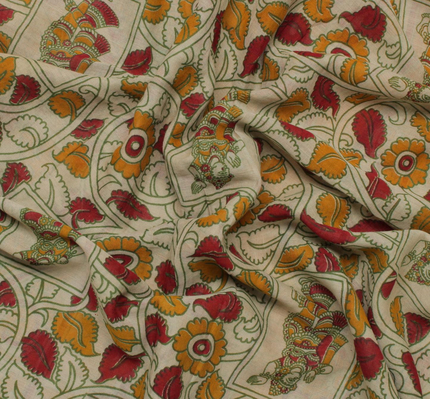Sushila Vintage Cream Saree 100% Pure Cotton Kalamkari Printed Craft Fabric
