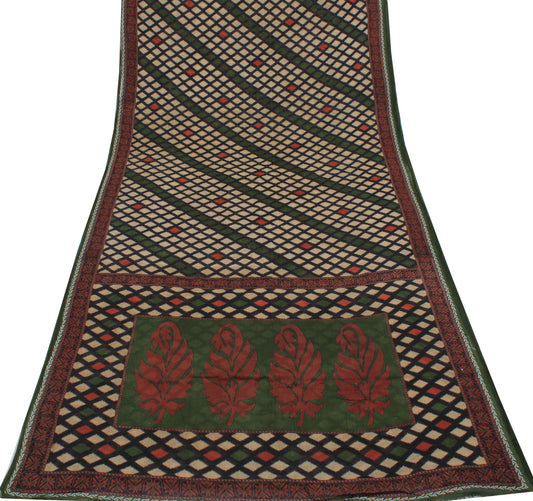 Sushila Vintage Black Indian Saree 100% Pure Cotton Printed Soft Craft Fabric