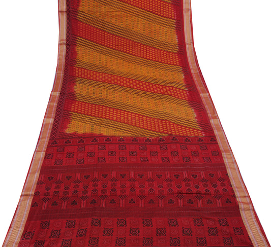 Sushila Vintage Multi-Color Saree Pure Cotton Printed Paisley Soft Craft Fabric