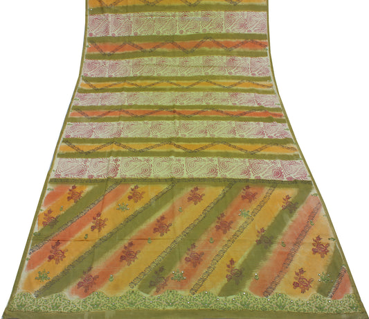 Sushila Vintage Multi-Color Sari Blend Crepe Silk Printed & Hand Beaded Fabric