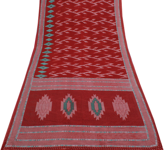 Sushila Vintage Red Indian Saree 100% Pure Cotton Printed Soft Craft Fabric